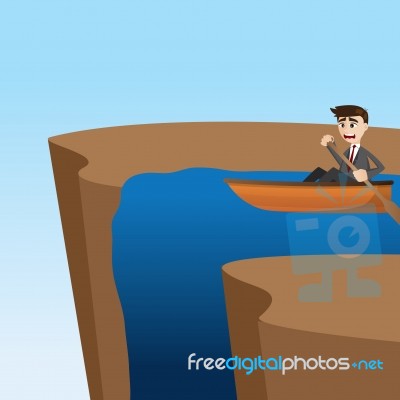 Cartoon Businessman Paddling On Waterfall Stock Image