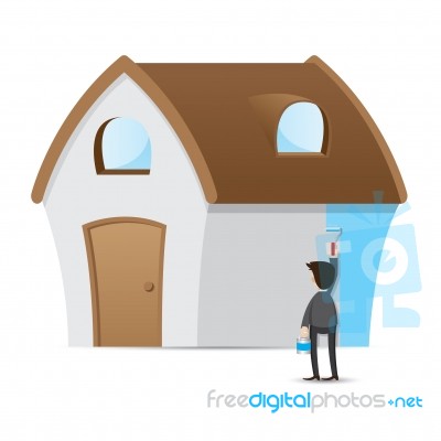 Cartoon Businessman Painting House Stock Image