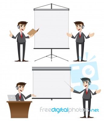 Cartoon Businessman Presentation Set With Headphone Stock Image
