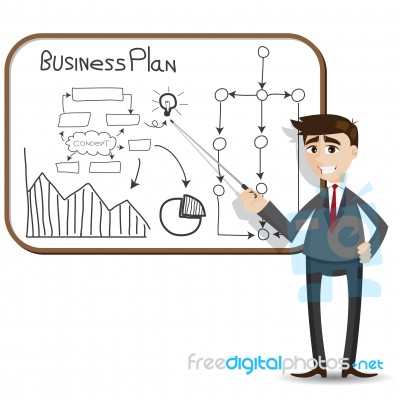 Cartoon Businessman Presentation With Business Plan Stock Image