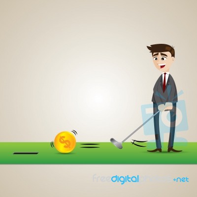Cartoon Businessman Putting Gold Coin Into Hole Stock Image