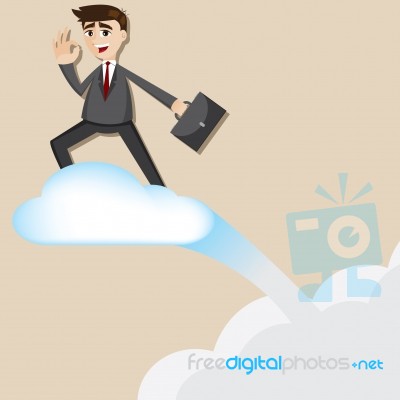 Cartoon Businessman Riding Flying Cloud Stock Image