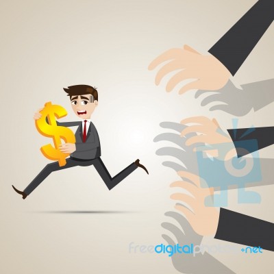 Cartoon Businessman Run Away From Creditor Stock Image