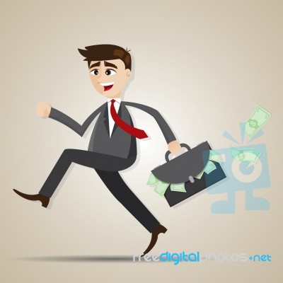 Cartoon Businessman Running With Bag Full Of Money Stock Image