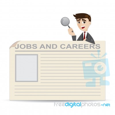 Cartoon Businessman Searching For Jobs And Careers Stock Image