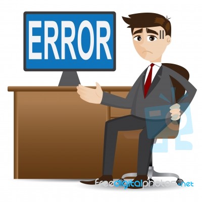 Cartoon Businessman Showing Error Computer Stock Image