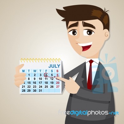 Cartoon Businessman Showing Weekend On Calendar Stock Image