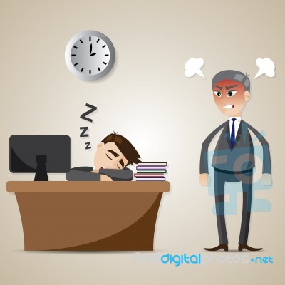 Cartoon Businessman Sleeping And Angry Boss Stock Image