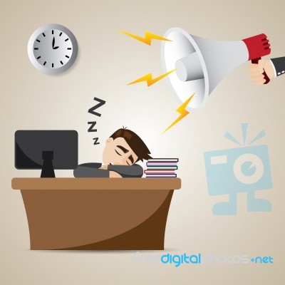 Cartoon Businessman Sleeping At Working Time With Megaphone Stock Image