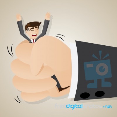 Cartoon Businessman Squeezed By Boss Hand Stock Image