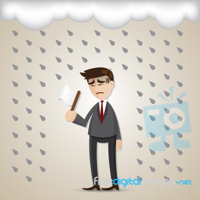 Cartoon Businessman Surrender With White Flag Stock Image