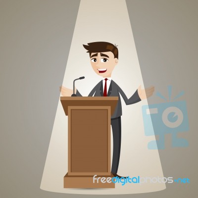 Cartoon Businessman Talking On Podium Stock Image