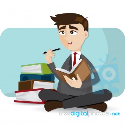 Cartoon Businessman Thinking With Book Stock Image
