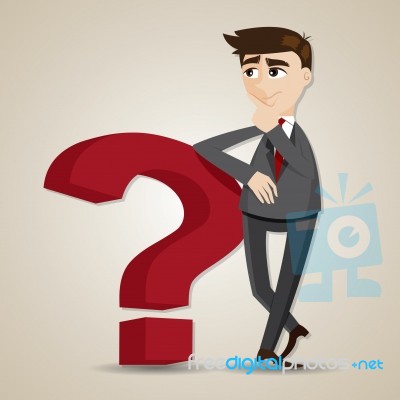 Cartoon Businessman Thinking With Question Mark Stock Image