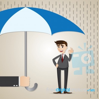 Cartoon Businessman Under Umbrella Stock Image