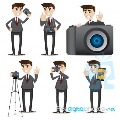 Cartoon Businessman With Camera Dslr Stock Image