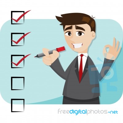 Cartoon Businessman With Checklist Stock Image