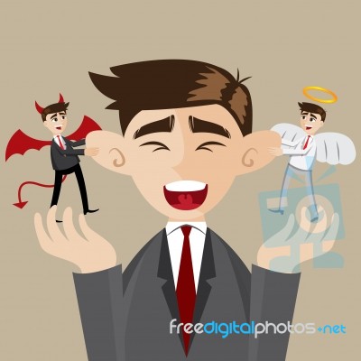 Cartoon Businessman With Evil And Angel Stock Image