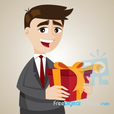 Cartoon Businessman With Gift Box Stock Image