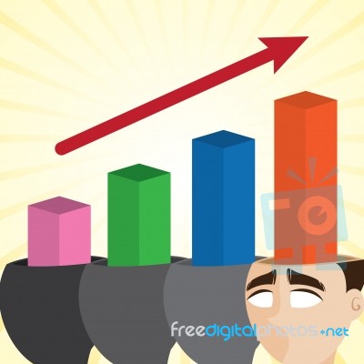 Cartoon Businessman With Growing Chart Stock Image