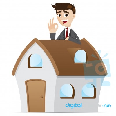 Cartoon Businessman With House Stock Image