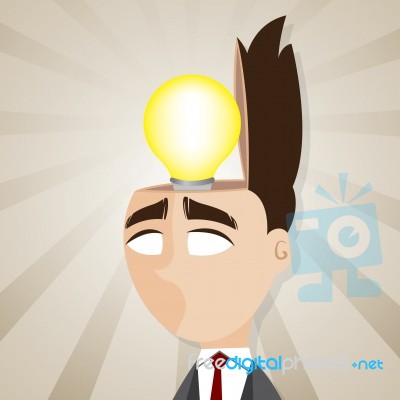 Cartoon Businessman With Idea Bulb In His Head Stock Image