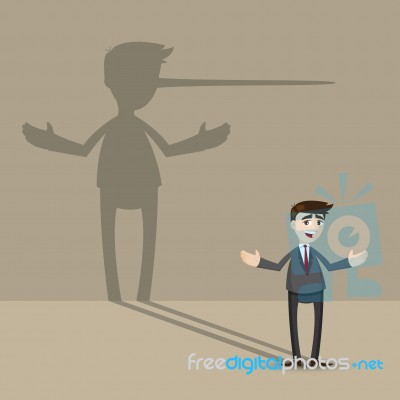 Cartoon Businessman With Long Nose Shadow On Wall Stock Image