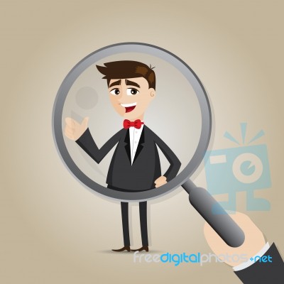 Cartoon Businessman With Magnifier Stock Image