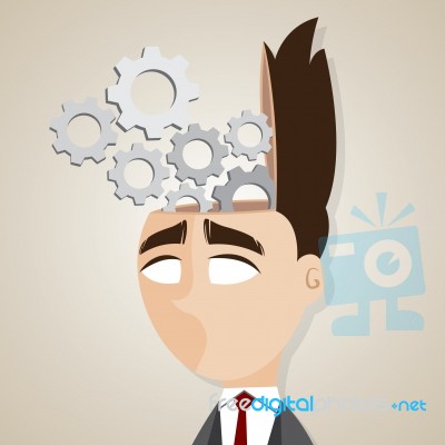 Cartoon Businessman With Mechanical Brain Stock Image Cartoon Businessman With Mechanical Brain Stock Image