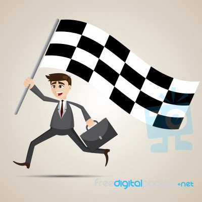 Cartoon Businessman With Racing Flag Stock Image