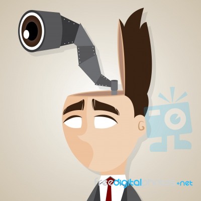 Cartoon Businessman With Scouting Binocular In His Head Stock Image