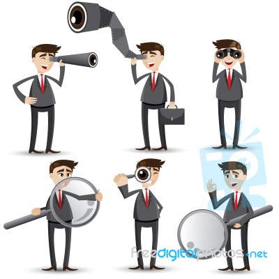 Cartoon Businessman With Searching Gesture Stock Image