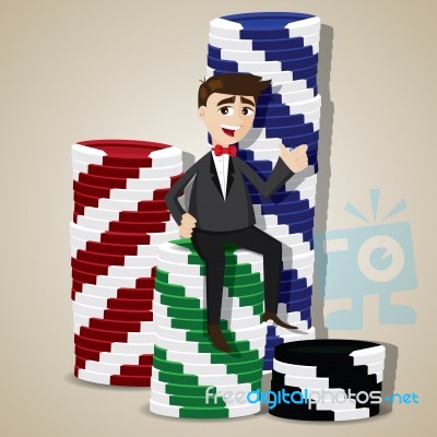 Cartoon Businessman With Stack Of Casino Chips Stock Image