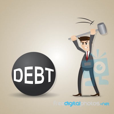 Cartoon Businessman With Steel Hammer And Debt Stock Image Cartoon Businessman With Steel Hammer And Debt Stock Image