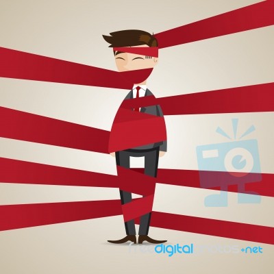 Cartoon Businessman Wraping With Red Tape Stock Image