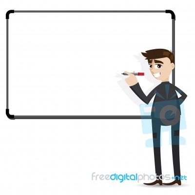 Cartoon Businessman Writing Whiteboard Stock Image