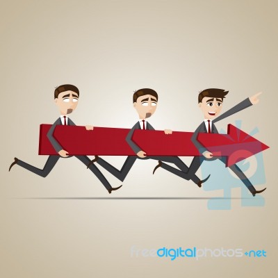 Cartoon Businessmen Carry Red Arrow Stock Image