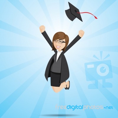 Cartoon Businesswoman In Graduation Form Stock Image