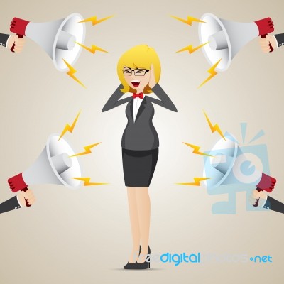 Cartoon Businesswoman With Noisy Megaphone Stock Image