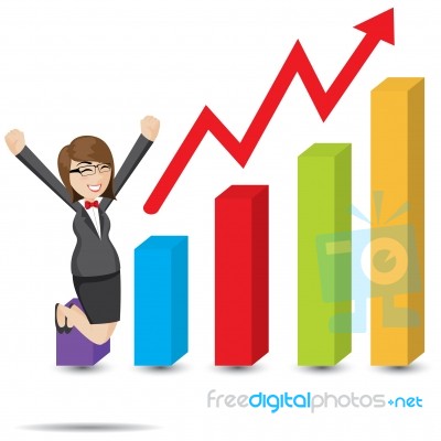Cartoon Businesswoman With Rising Chart Stock Image