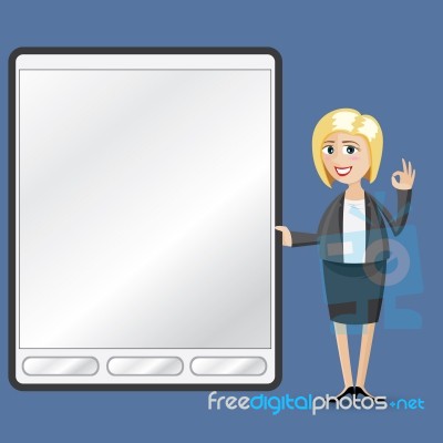 Cartoon Businesswoman With Tablet Stock Image