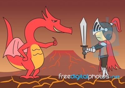  Cartoon Character Dragon Knight Fighting Stock Image