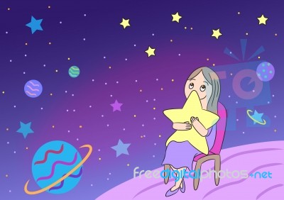  Cartoon Character Girl Star Scene Stock Image