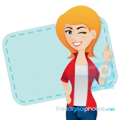 Cartoon Confident Girl Wink Stock Image