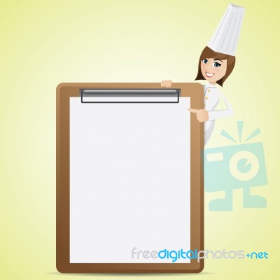 Cartoon Cute Chef With Blank Menu Board Stock Image