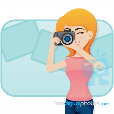 Cartoon Cute Girl Shoot Photo With Camera Stock Image
