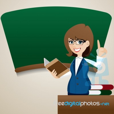 Cartoon Cute Teacher Teaching At Blackboard Stock Image