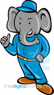 Cartoon Elephant Busboy Or Bellboy Posing Stock Image