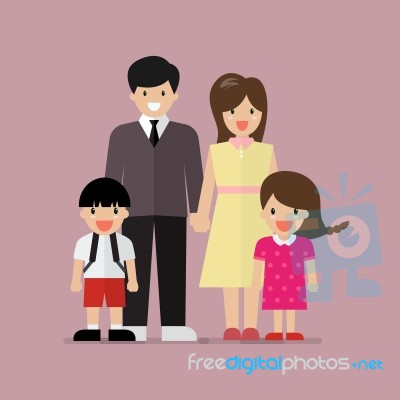 Cartoon Family Flat Style Stock Image