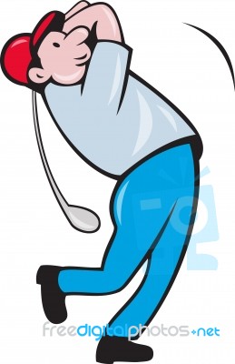 Cartoon Golfer Golfing Swinging Golf Club Stock Image